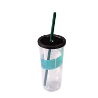 Cheap eco durable disposable custom logo IML packaging plastic transparent reusable beverage cup straw cup juice cup with straw