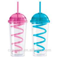 High Clear Plastic Cup with Spiral Swirly Straw