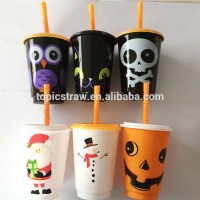 2017 new design fancy PP drinking bottle with straw for Halloween